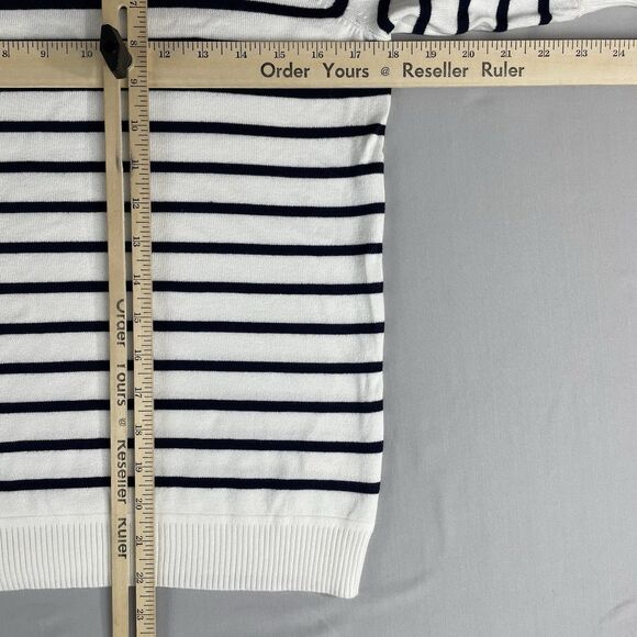 Marled Short Sleeve Sweater Women's Small Ivory Navy Stripped Preppy Basic - Picture 9 of 14